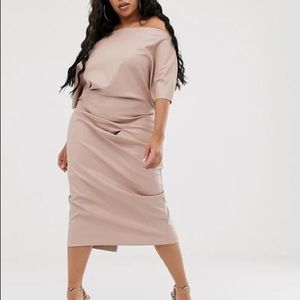 🆕 Plus size off shoulder faux leather midi dress